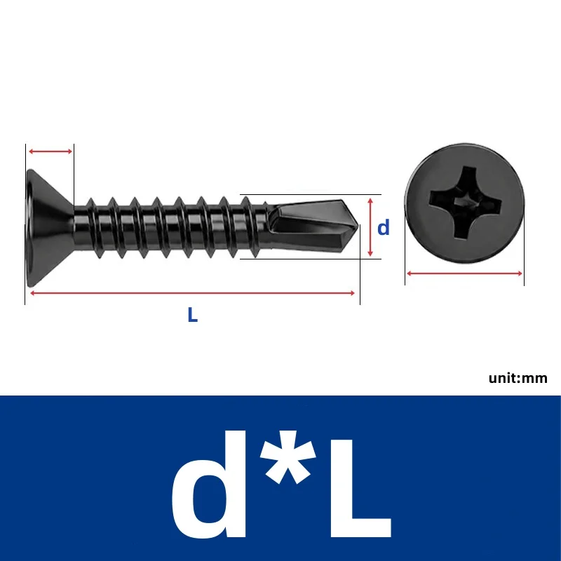 M3.5~M6.3 Black 304 Stianless Steel Cross Countersunk Flat Head Self Drilling Screw Tapping Screws For MetalSheet