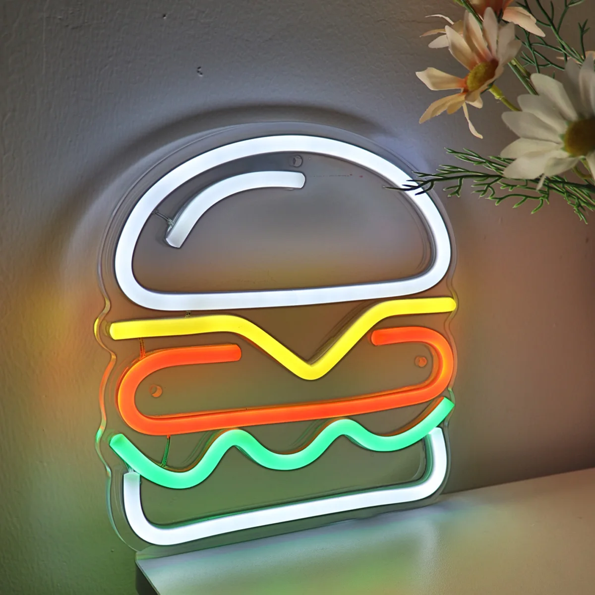 Imagem -04 - Usb Power Hamburger Led Neon Sign Light Quarto Loja Festa Restaurante Decoração de Cozinha 7.8 x 7.87 5v 1pc