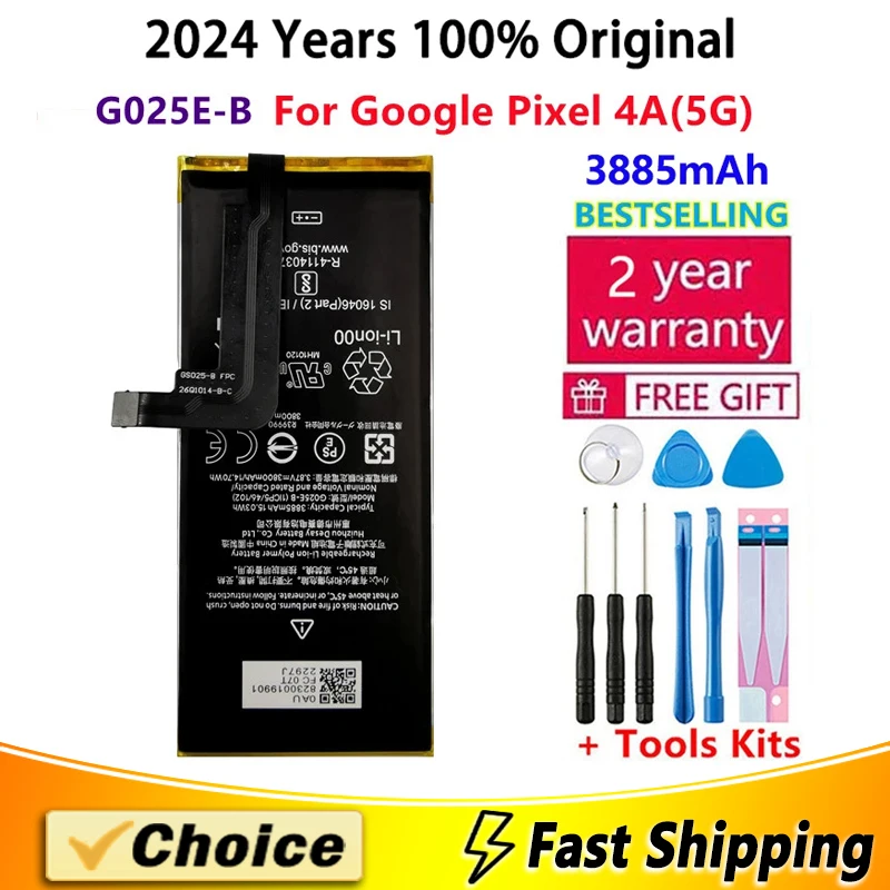 

3885mAh Original High Quality Battery G025E-B For Google Pixel 4A 5G Version,Brand New Replacement Phone Lithium Battery+Tools