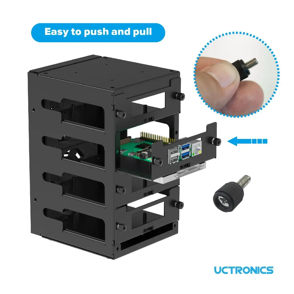 UCTRONICS سطح المكتب الكامل التوت بي العنقودية لراسبيري Pi 4 و 2.5 بوصة SSD ، 4 طبقات أمامية قابلة للإزالة و 2 مراوح التبريد