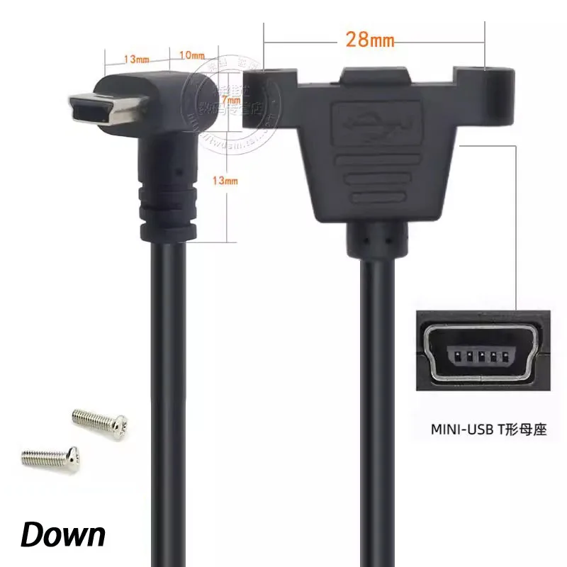 Mini USB Up Down Left Right Angled Elbow mini USB B 5pin 2.0 Male to Female Extension Cable 30cm 50cm With Panel Mount Hole