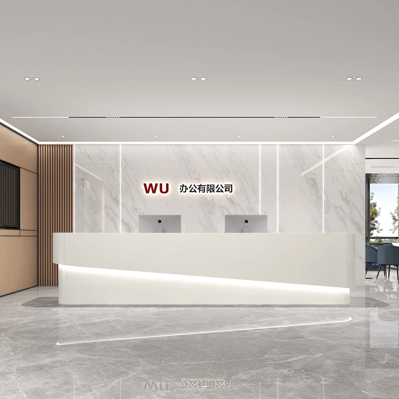 

Design Floor Reception Desks Beauty Counter Service White Computer Luxury Business Shelves Recepcion Mostrador Office Furniture
