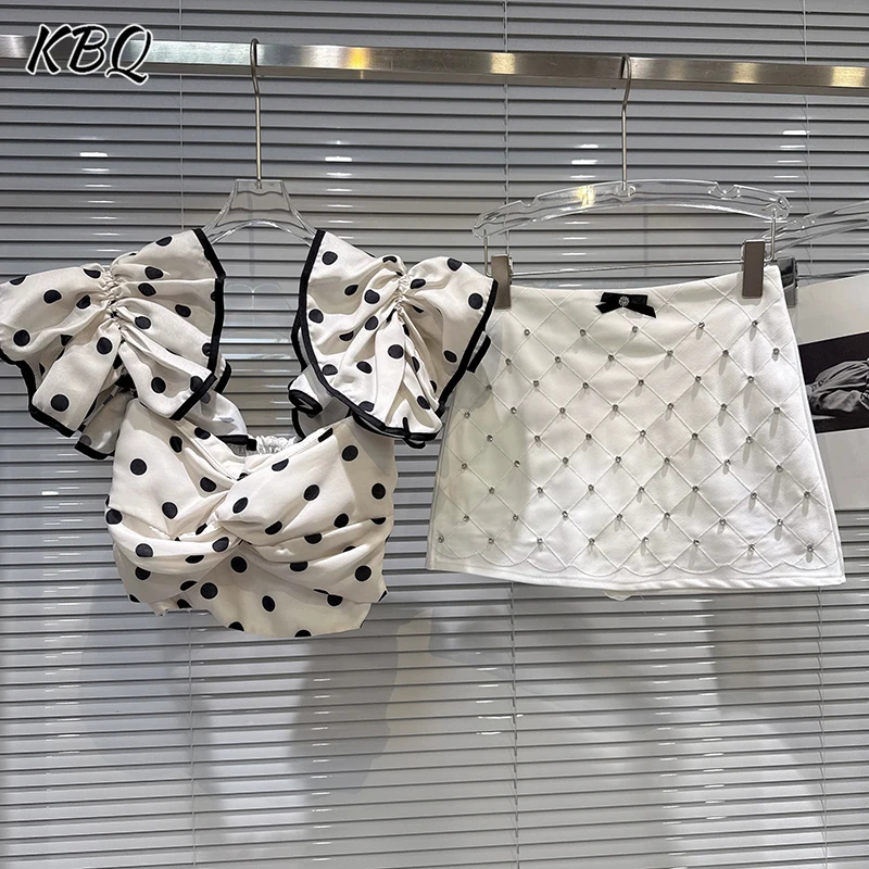 

KBQ Элегантные комплекты из двух предметов для женщин, жилет с французским узором в горошек, высокая талия, юбка трапециевидной формы, темпераментный комплект, женская мода, новинка