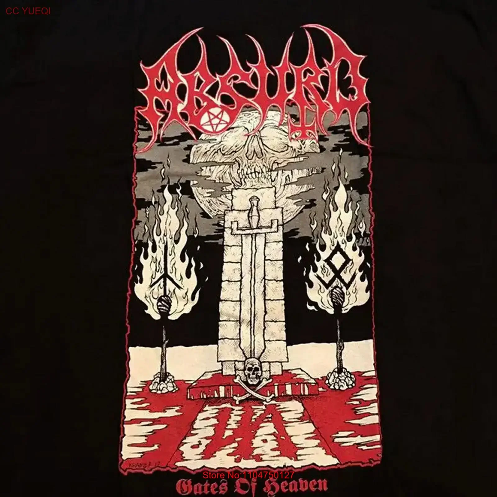 Absurd Gate Of Heaven T Shirt  Cotton Black Size S to 5XL vintage Washed Casual streetwear Stylish Unisex Slightly fashion Soft