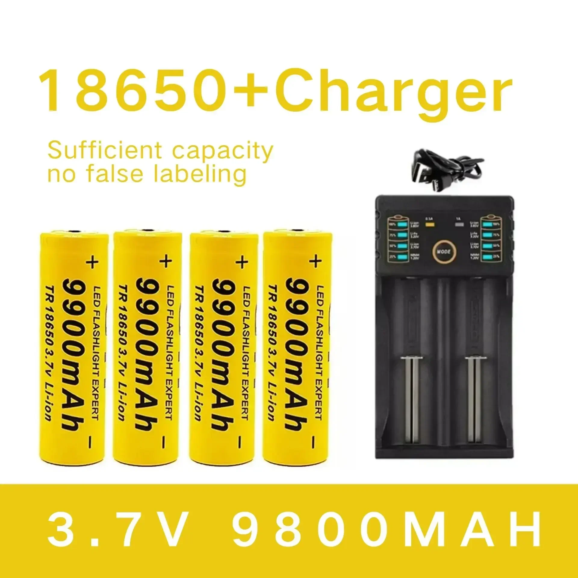 18650 Battery Chargeable Battery 3.7V 18650 9900Mah Capacity Li-Ion Chargeable Battery for Pocket lamp + Charger