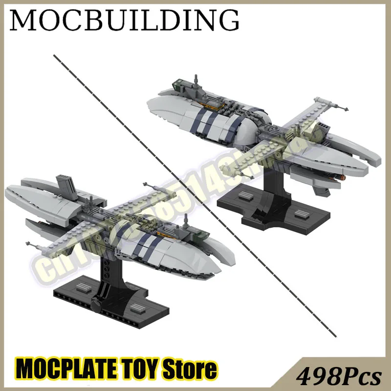Spaceship with Display Stand Frigate Model MOC Building Block Bricks DIY Construction Toys Birthday Gift