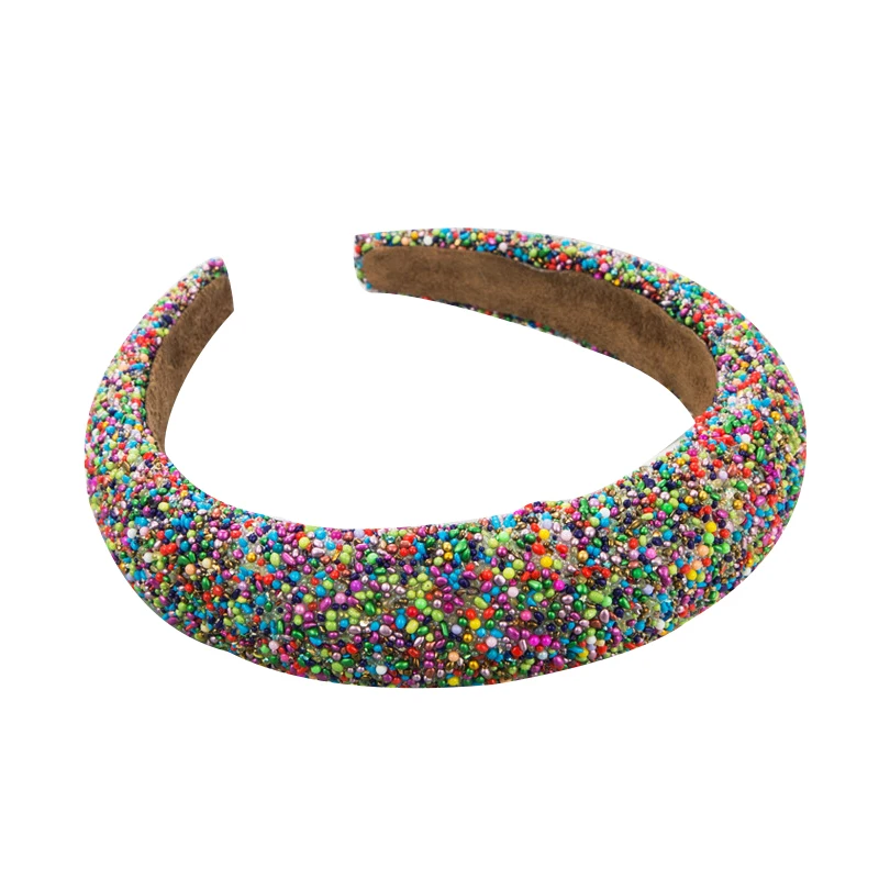 Colorful Beads Headband Girls Sponge Padded Hairband Hair Hoop Women Thicken Hair Bands Headwear Wide Head Hoop Headwear