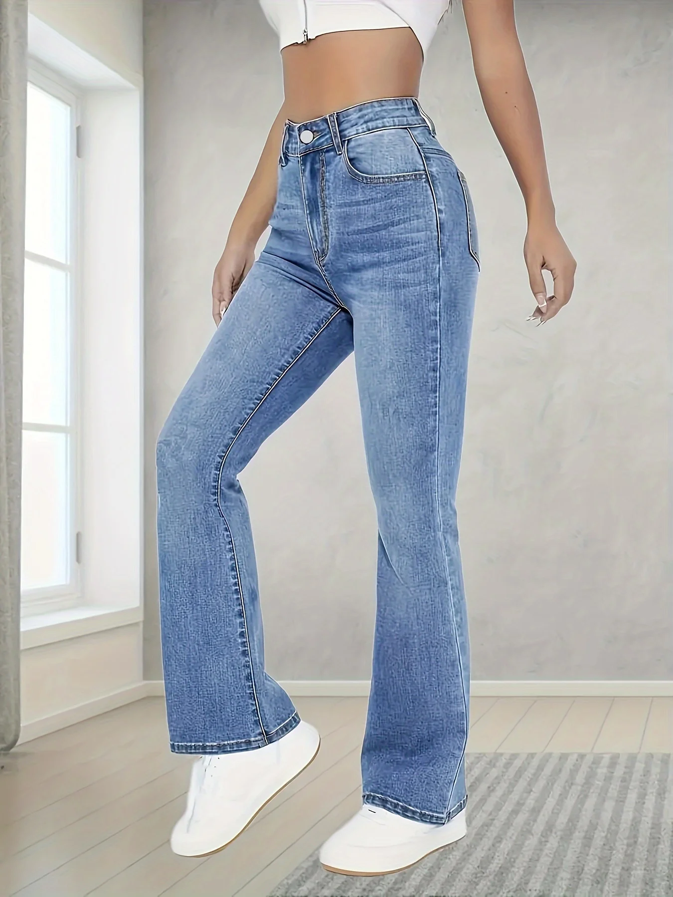 

Ladies' high-waisted wide-leg jeans, loose and comfortable, casual street style, everyday versatile