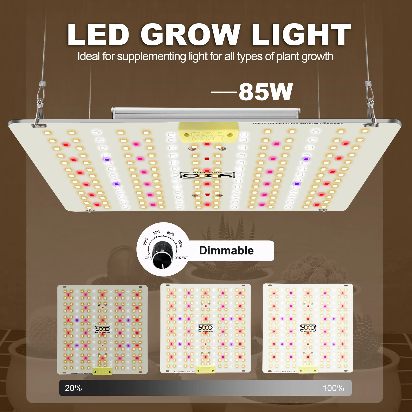 LM282B Quantum LED Grow Light 85W Full Spectrum Plant Growing Light For Greenhouse Flower Seeds Plants Flowers Seedlings