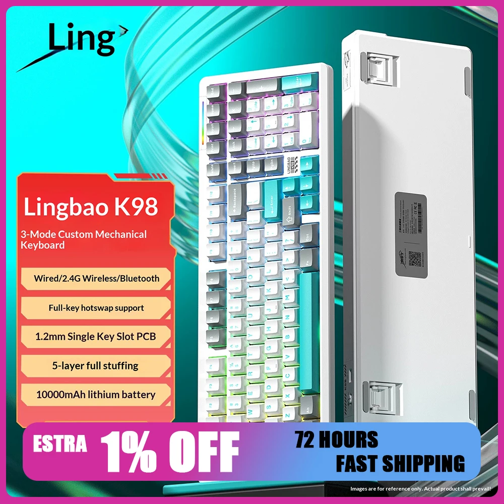 Lingbao K98 Mechanical Keyboard Tri Mode Hot Swap Gasket Wireless Keyboard Five-layer pile is fully filled 10000mAh battery Pc