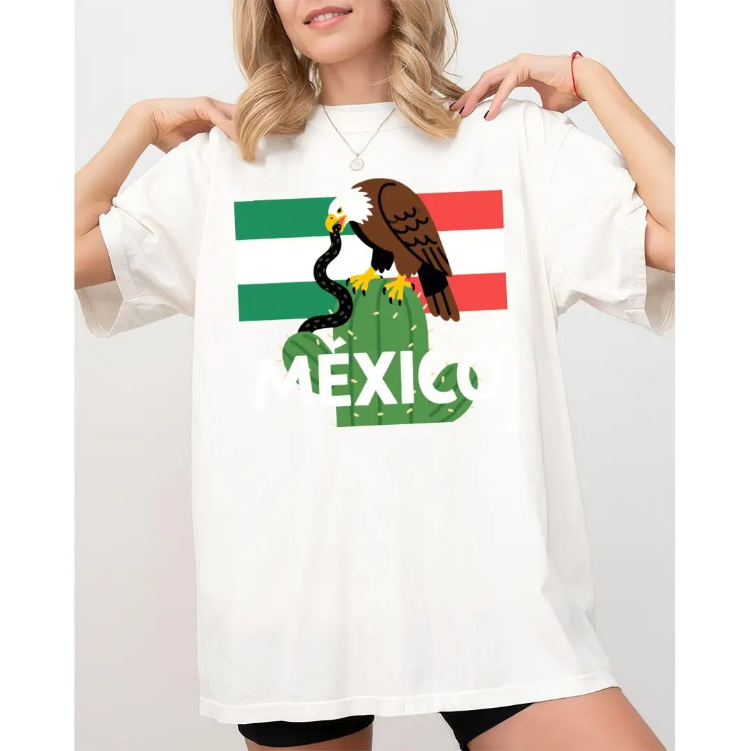 

Cultural And Iconic Tee: "Mexico" Graphic Featuring National Emblem And Cactus