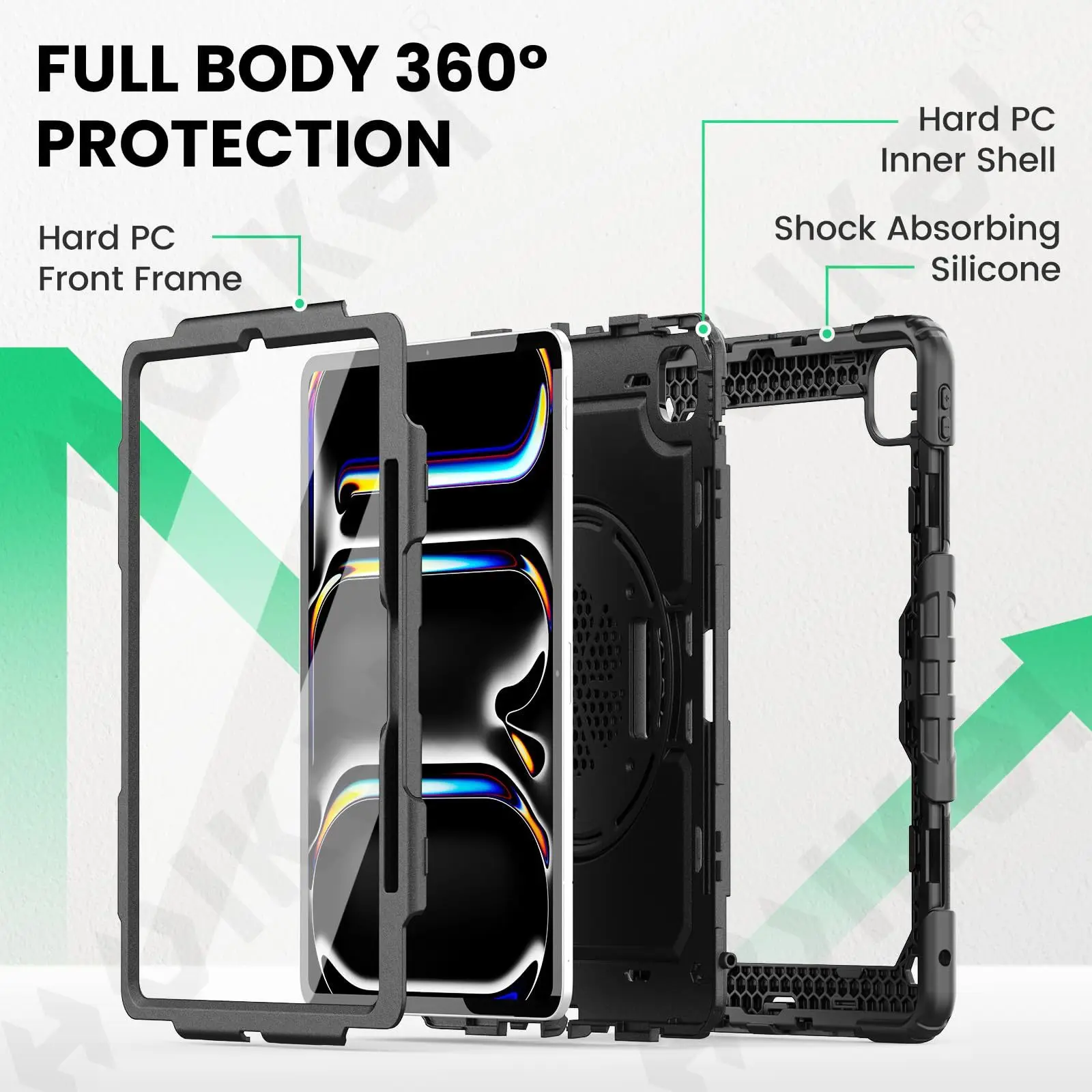 Case For IPad Pro 13-Inch M5/M4 2025/2024 (6th/5th Generation) Heavy Duty Shockproof Protective Case 360° Rotating Stand Cover
