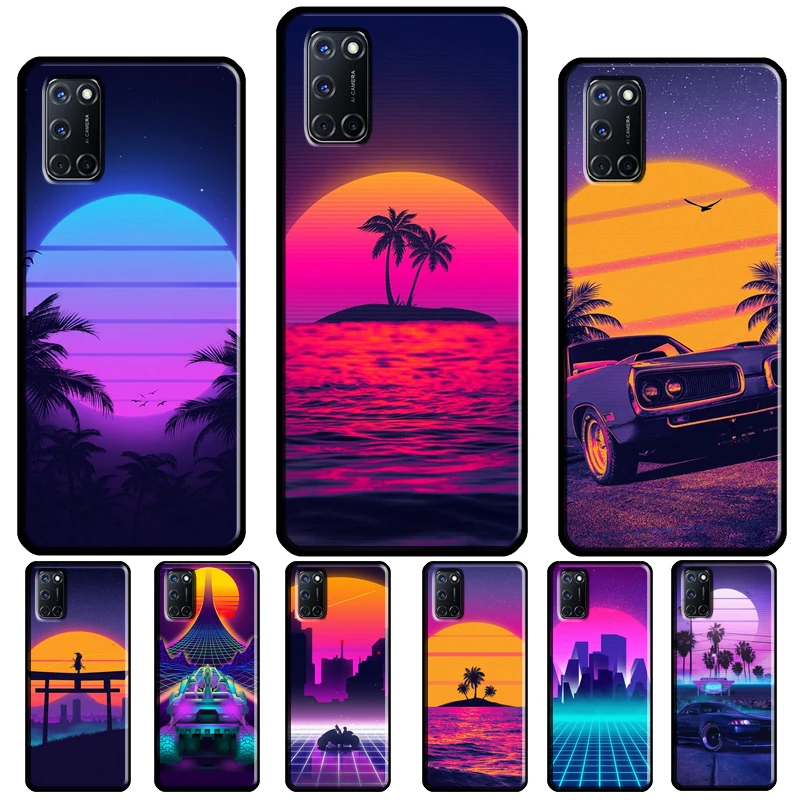 Synthwave 80's Retro Neon vaporwave Case For OPPO A74 A94 A54 A53 A57 S A5 A9 A15 A52 A72 A17 A77 A78 A91 A93 A16 A76 A96 Coque