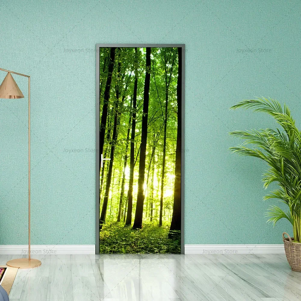 Póster de escena de cascada de bosque verde, pegatina de pared de vinilo, PVC, impermeable, antiarañazos, autoadhesiva, decoración del hogar