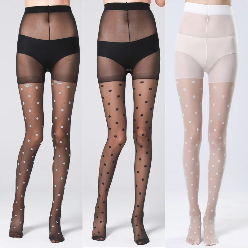 Women's Black Polka Dot Stockings  Sheer Sexy Pantyhose with Large Dots  Summer Fall Ultra Thin  Run Resistant