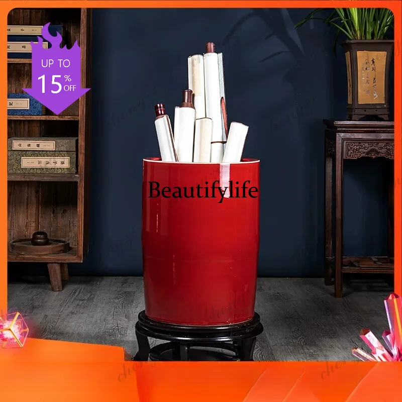 03 Light luxury living room large vase study calligraphy and painting tube umbrella storage bucket ornament