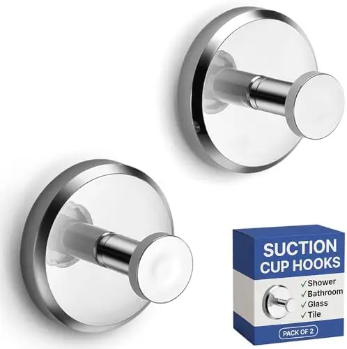 

HOME SO 2-Pack Suction Cup Hooks for Shower, Bathroom Towel Holder – Chrome, No Drill, for Tiles, Glass, Mirror