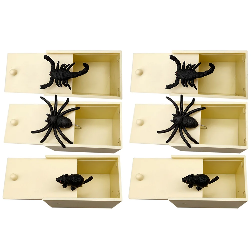 6pcs Halloween Prank Set Fake Spider Scorpion Mouse Simulated Insects Trick Box For Party Scare Surprise Gift Artificial Bug