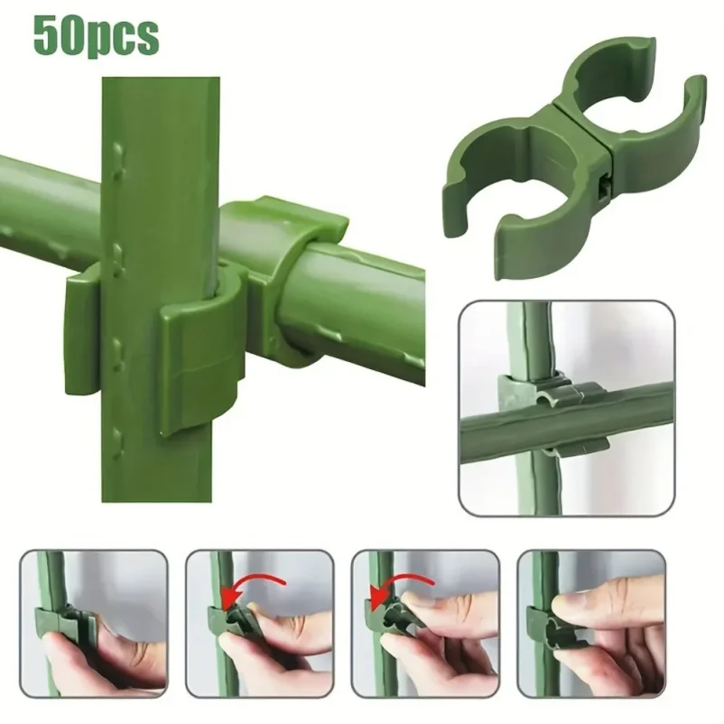 

50 Pcs Plant Support Connectors Garden Frame Pole Fixed Cross Clips for Plant Transplanting Courtyard Planting Support Tools
