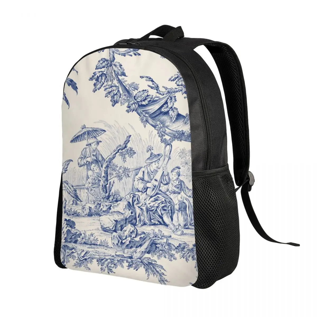 Personalized Classic French Toile De Jouy Navy Blue Motif Pattern Backpack Men Women Basic Bookbag for College School Bags