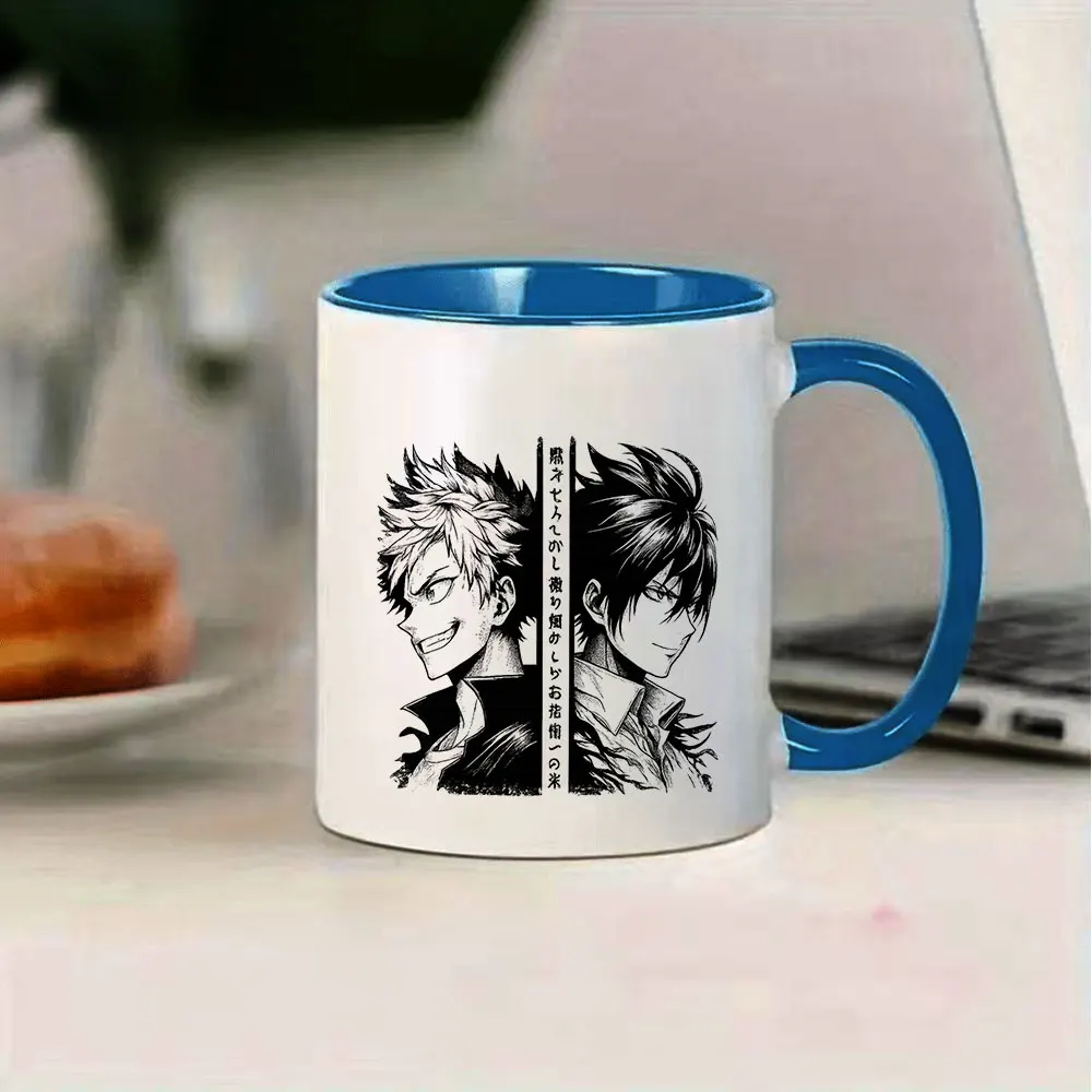 11oz Black and White Anime Character Print Ceramic Coffee Mug for Home Office Tableware Holiday Party Favor Birthday Present Chr