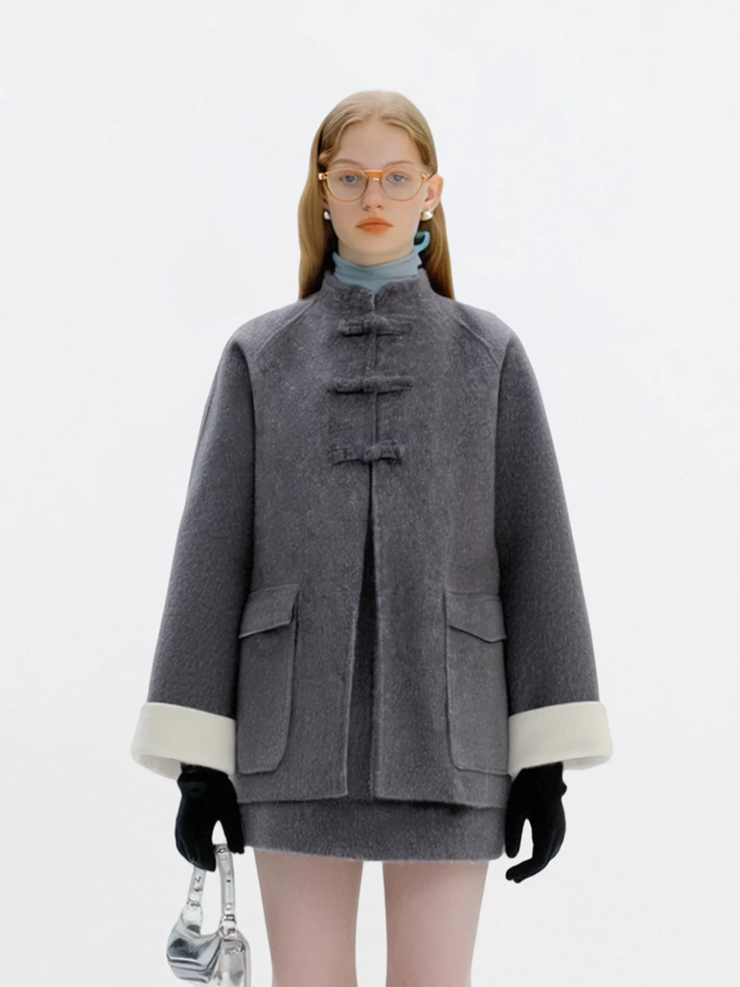 

Новая китайская женская короткая шерстяная куртка AHMI для зимы, теплая, с декоративными пуговицами, для повседневной носки