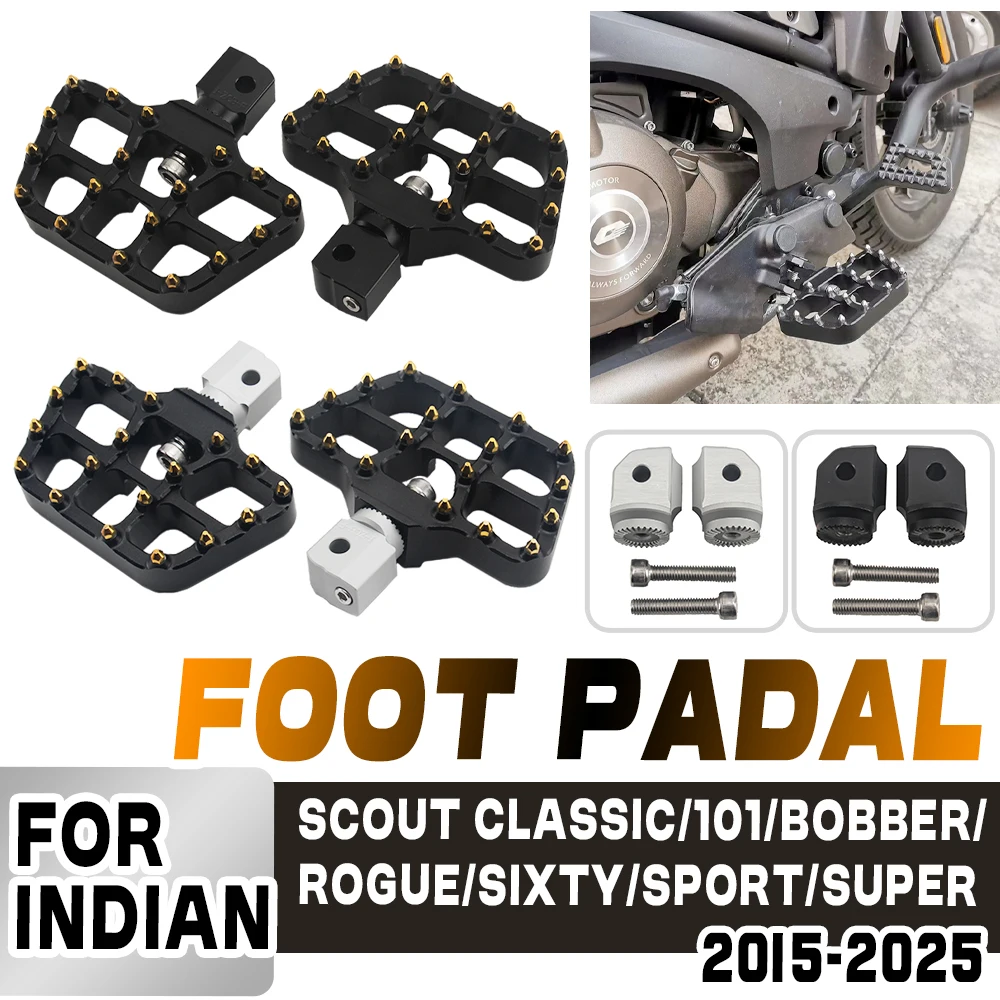 

Motorcycle Front Footrests For Indian Super Scout Bobber Twenty ABS Rogue Rotatable Footpegs Anti Slip Spikes Foot Rest Pedals