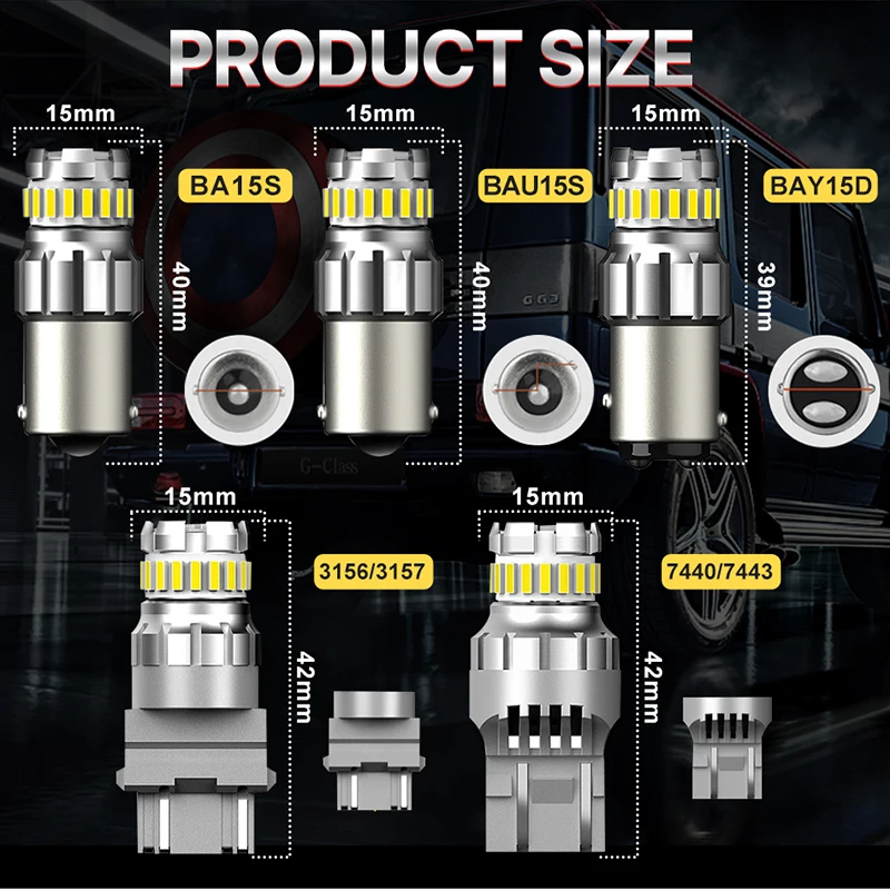 2 قطعة سيارة مصباح ليد لمبة S25 R10W R5W 1156 BA15S BAU15S P21W PY21W 1157 P21/5W BAY15D 7443 3157 T25 T20 السيارات عكس مصباح 6000 كيلو #6