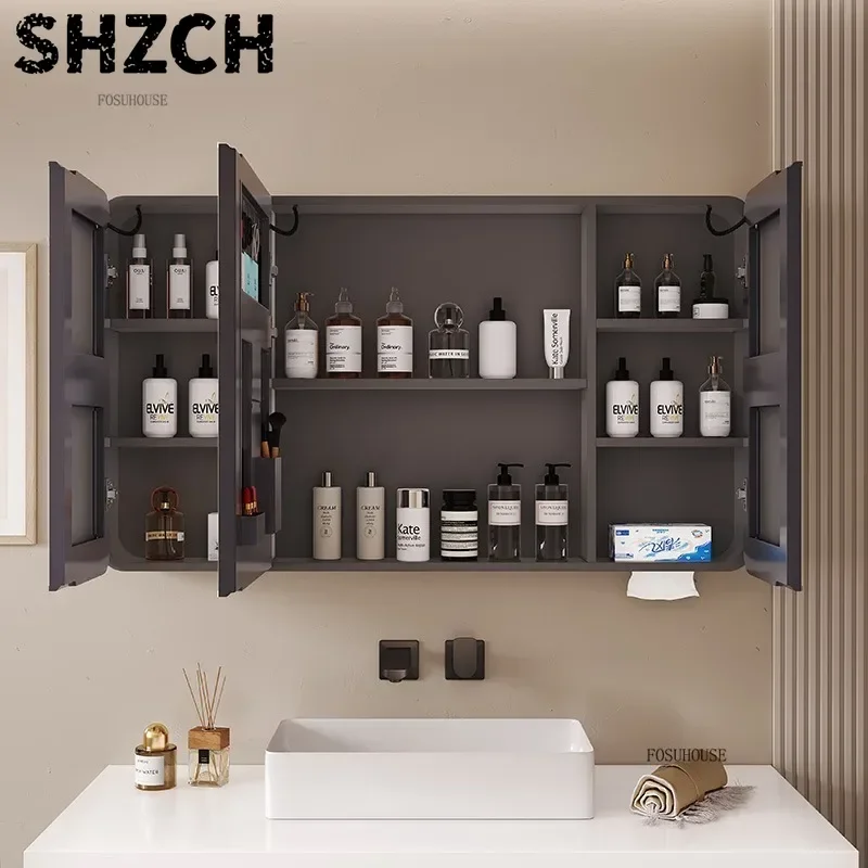 Modern Arc-shaped Smart Bathroom Mirror Cabinet Bathroom Wall-mounted Bathroom Mirror Cabinet with Light Mirror Cabinet for Home