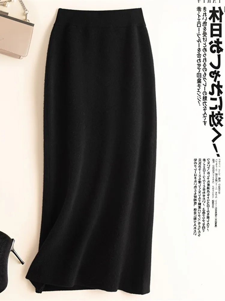 

Lamb Wool Camere Knitted Wrap around Skirt High Waist mid Length A-Line Silhouette Color Commute Sle Autumn Winter