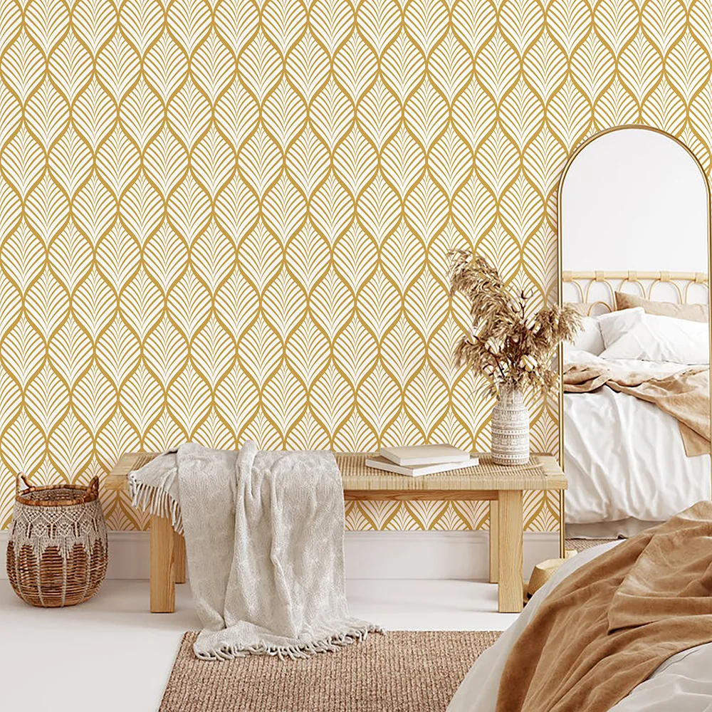 Geometrisch gouden bladbehang Schil en plak behang Boho Contactpapier Zelfklevend behang voor badkamer woondecoratie