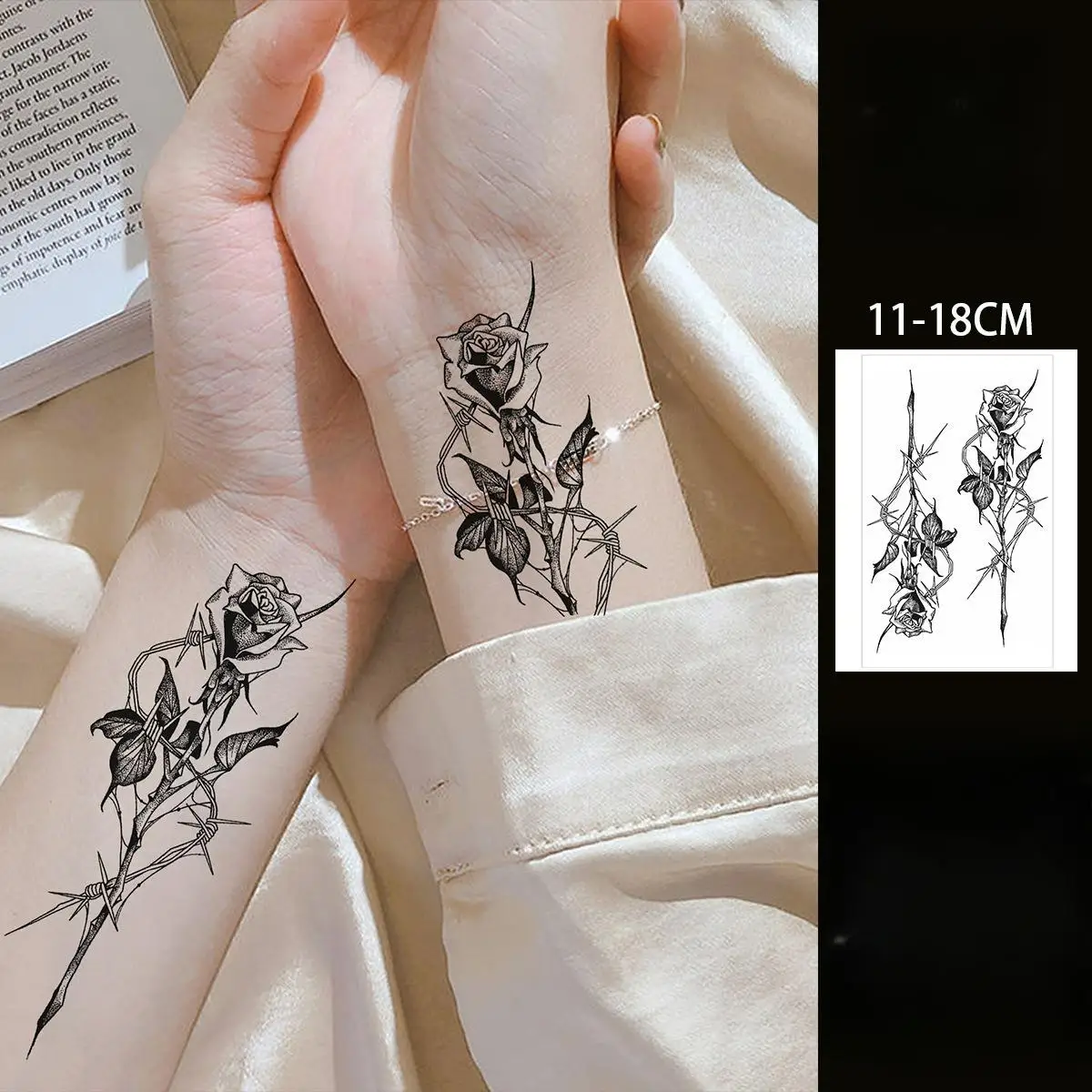

Thorny Rose Temporary Tattoos,Tattoo Stickers,Waterproof Long-Lasting 15 Days,Semi-Permanent Fake Tattoo,body art for Women
