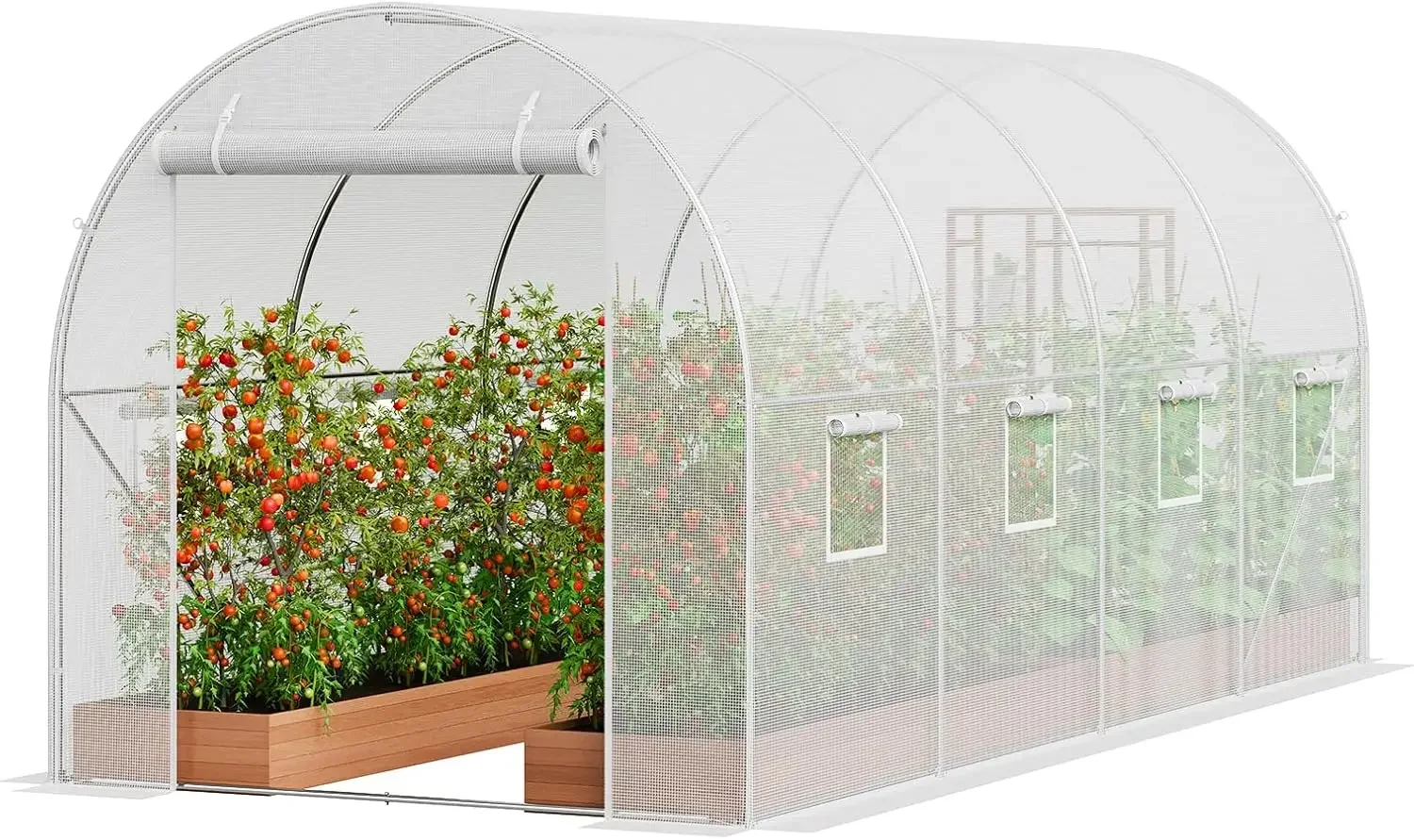 

Walk-in Tunnel Greenhouse, 14.6x6.4x6.3 ft Hoop House Greenhouse Tunnel, Plant Hot House with Galvanized Steel Frame, White PE C