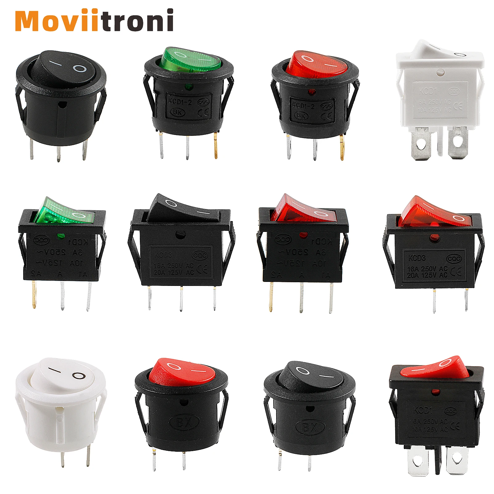 6pcs On Off Rocker Switch 2p 3p Kcd1 Kcd3 Mini Latching Round Toggle SPST Snap For Automobile Boat