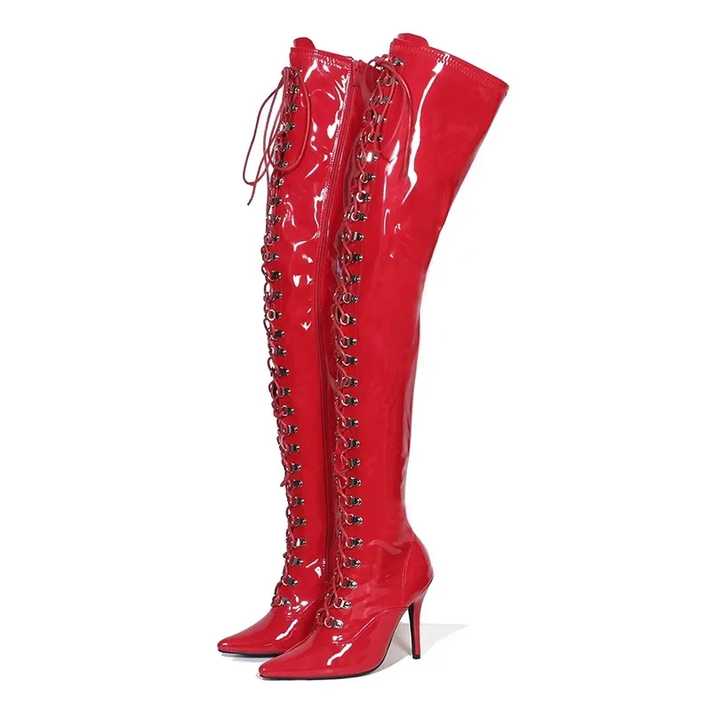 Sexy super high heels 12cm over the knee boots look slim, sexy long boots, plus plus size queen boots, pole dancing tight fittin