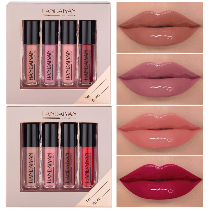 

4pcs/set Water Mirror Matte Lip Gloss Waterproof Long Lasting Nude Liquid Lipstick Plumper Lips Makeup Moisturizing Lip Tint