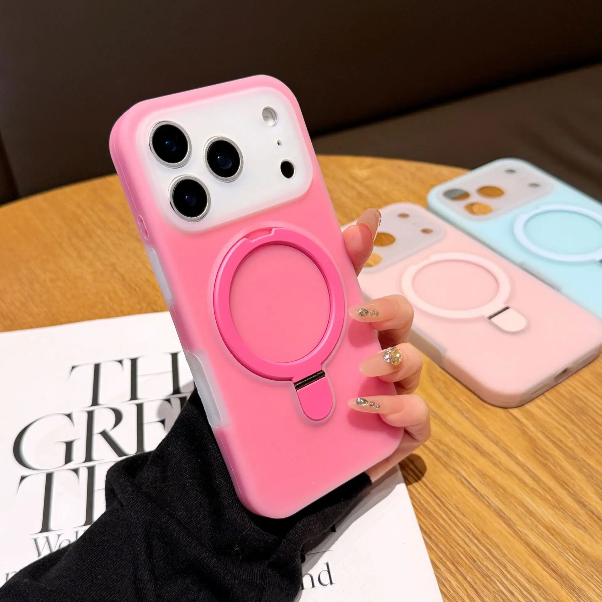 Liquid Silicone Lens Protection Stand Case For iPhone 18 Pro Max 17 16 Pro For Magsafe Magnetic Wireless Charge Protector Cover
