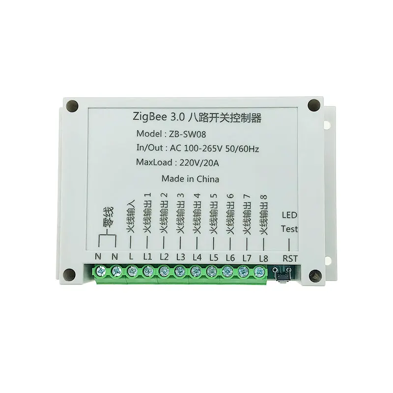

Стандартный 8-канальный контроллер переключателя высокой мощности с протоколом ZigBee, подключенный к шлюзу третьего вечера и платформу с открытым исходным кодом
