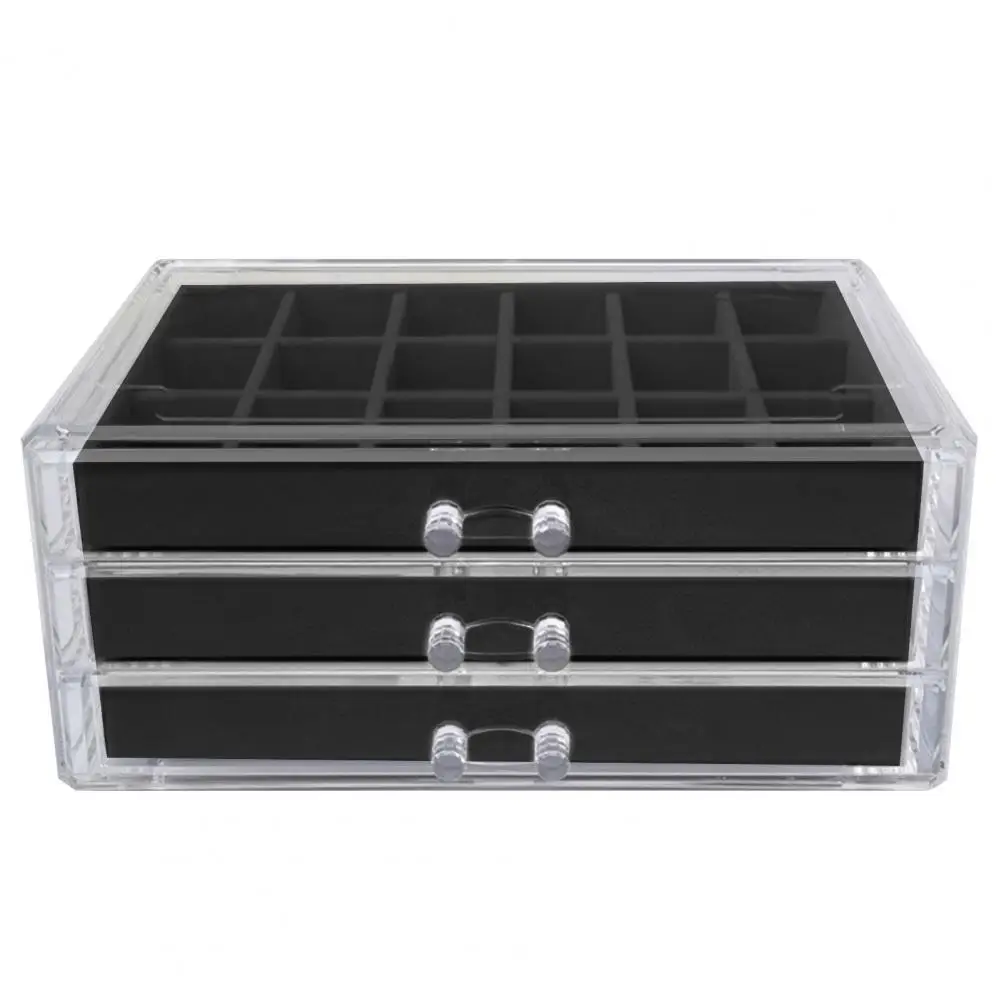 

Clear Acrylic Display Jewelry Organizer 3 Drawers Multi Compartment Earring Holder Adjustable Trays Packaging Jewelry Box