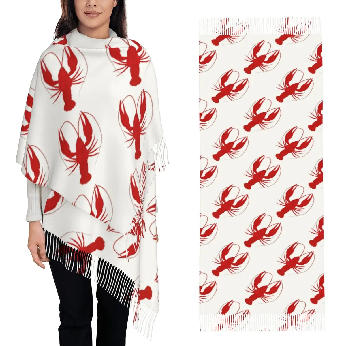 

Шарф-лобстер, шарфы с кисточками для женщин, мягкие теплые шали и накидки, длинная осенне-зимняя шаль