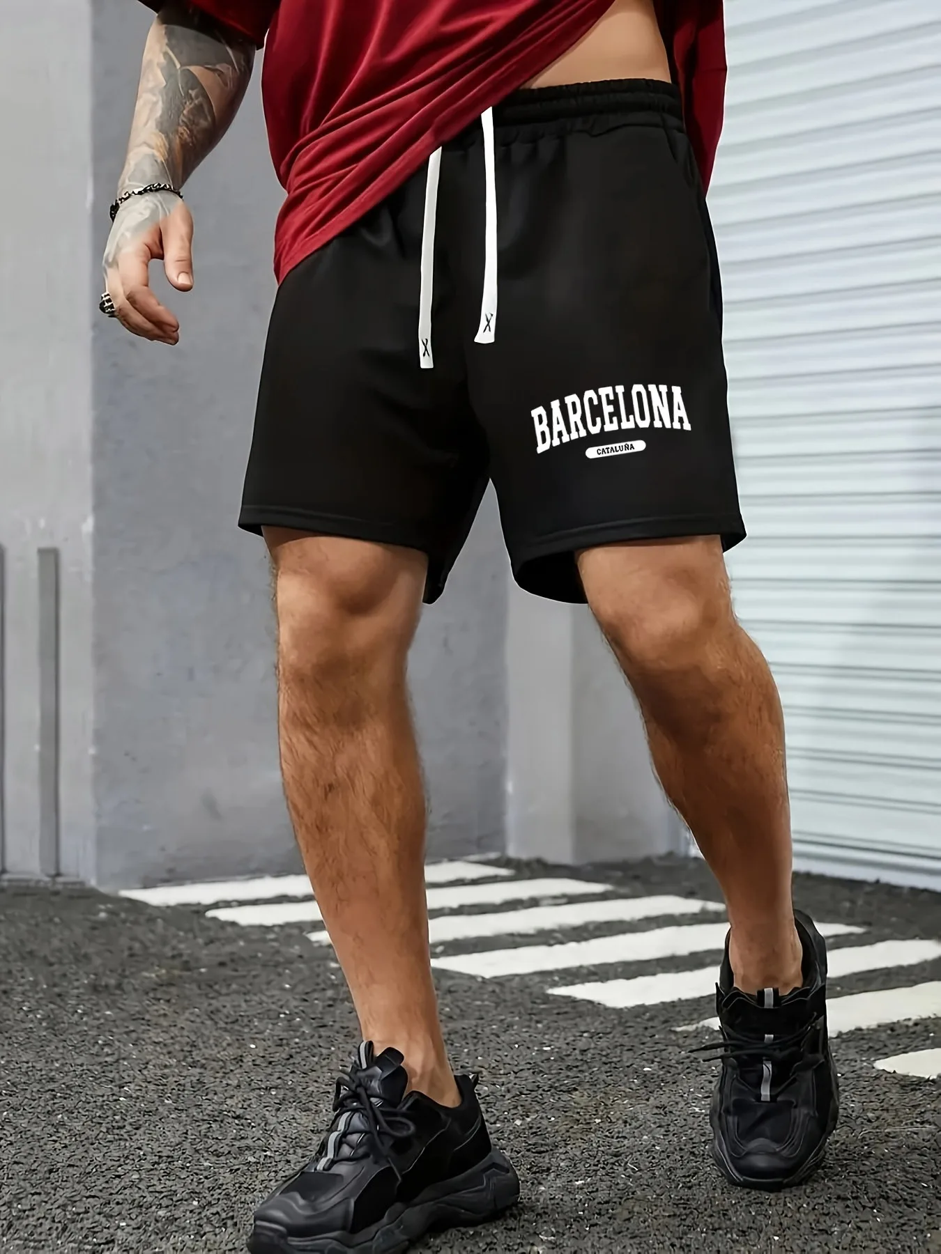 

Men's Summer Fashion Letter Print Casual Shorts Loose Fit Elastic Waistband with Drawstring Suitable for Everyday Wear