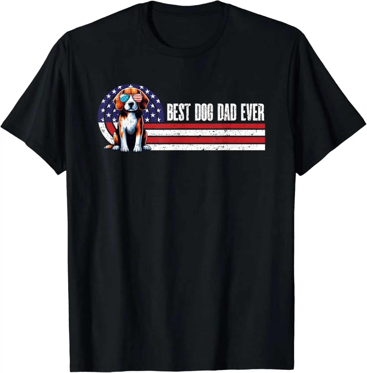 

Best Dog Dad Ever Beagle Vintage Fathers Day USA Flag Father T-Shirt