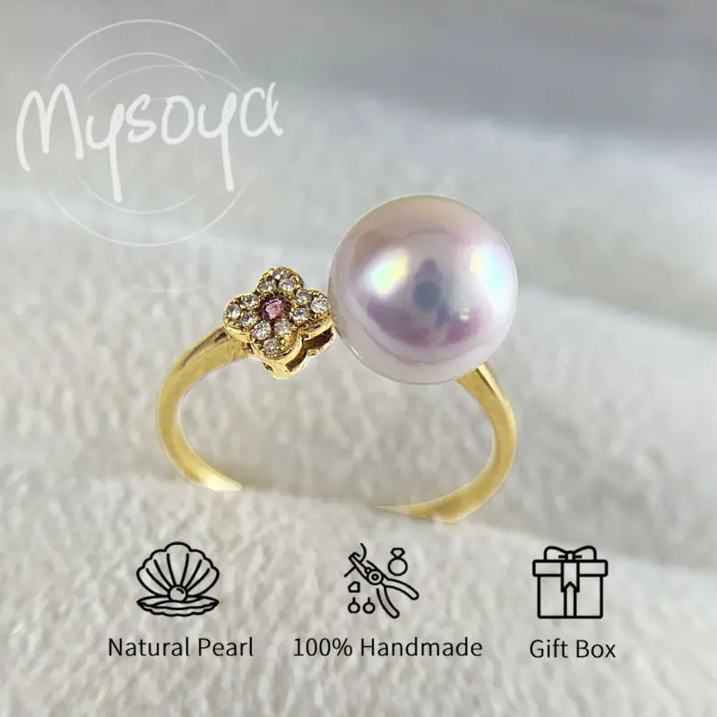 

MYSOYA Япония Akoya Seawater Pearl S925 Серебристое открытое кольцо 8-8,5 мм с подарочной коробкой для нее для дня рождения, свадьбы, дня святого Валентина