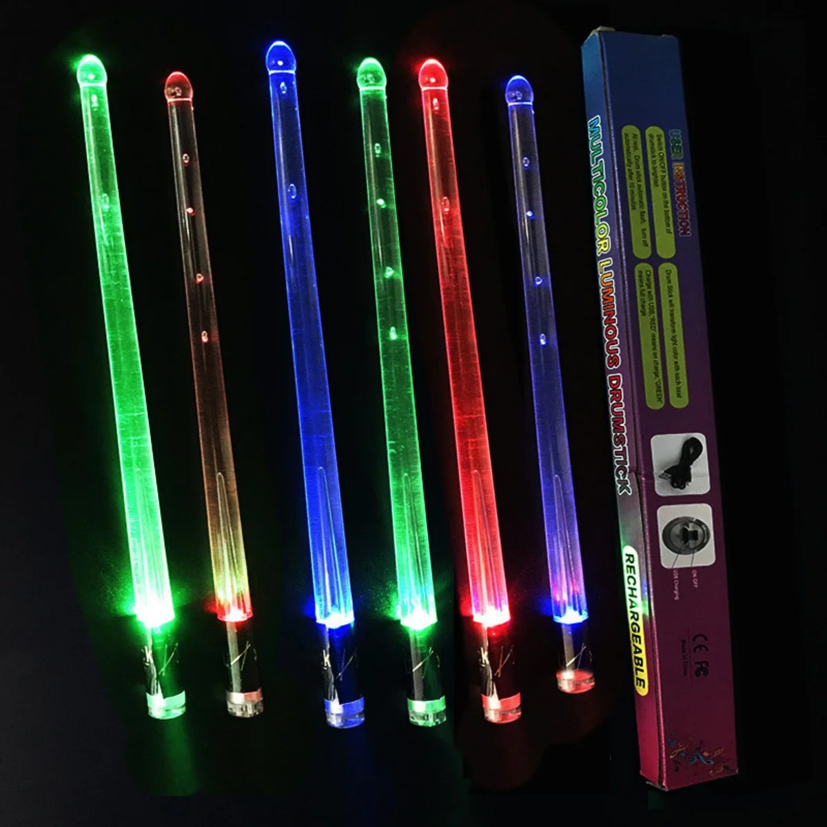 Miwayer LED Light Emitting Drumsticks 15 Colour Gradient Personalized USB Rechargeable Drumstick suitable for all of drumming