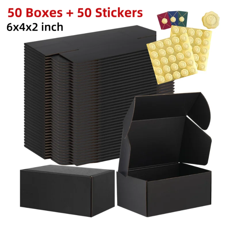 50 Uds. Cajas de envío negras de Navidad a granel 6x4x2 pulgadas pequeñas cajas de correo de cartón corrugado para regalos de pequeñas empresas joyería