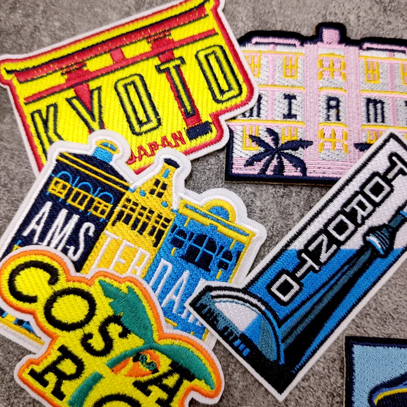 City KYOTO CHICACO MIAMIPatches Embroidery For T-Shirt Iron On Appliques Clothes Jeans Stickers Badges Parche PRAGUE TORONTO