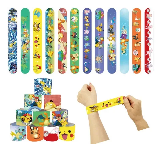 

New 12pcs Pokemon Snap Circle Bracelets Pikachu Anime Figure Wristband Child Slap Band Puzzle Toys Boy Girls Birthday Party Toys