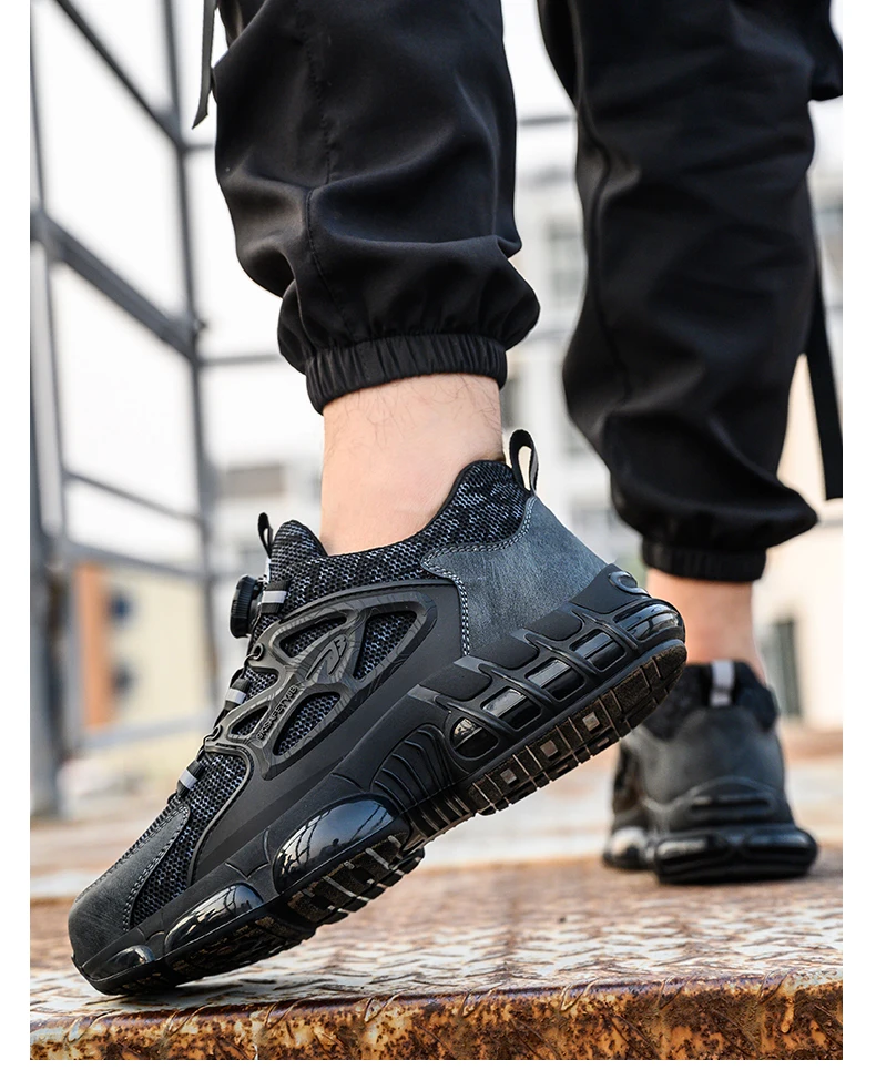 Rotating Button New Safety Shoes Men Anti-smash Anti-puncture Work Shoes Fashion Men Sport Shoes Security Protective Boots