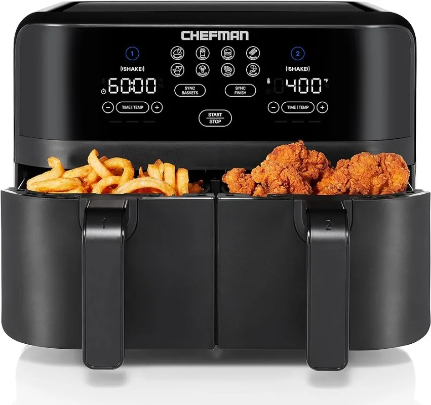 

Chefman TurboFry Touch Dual Air Fryer, With Double Basket Capacity, One-Touch Digital Controls And Shake Reminder