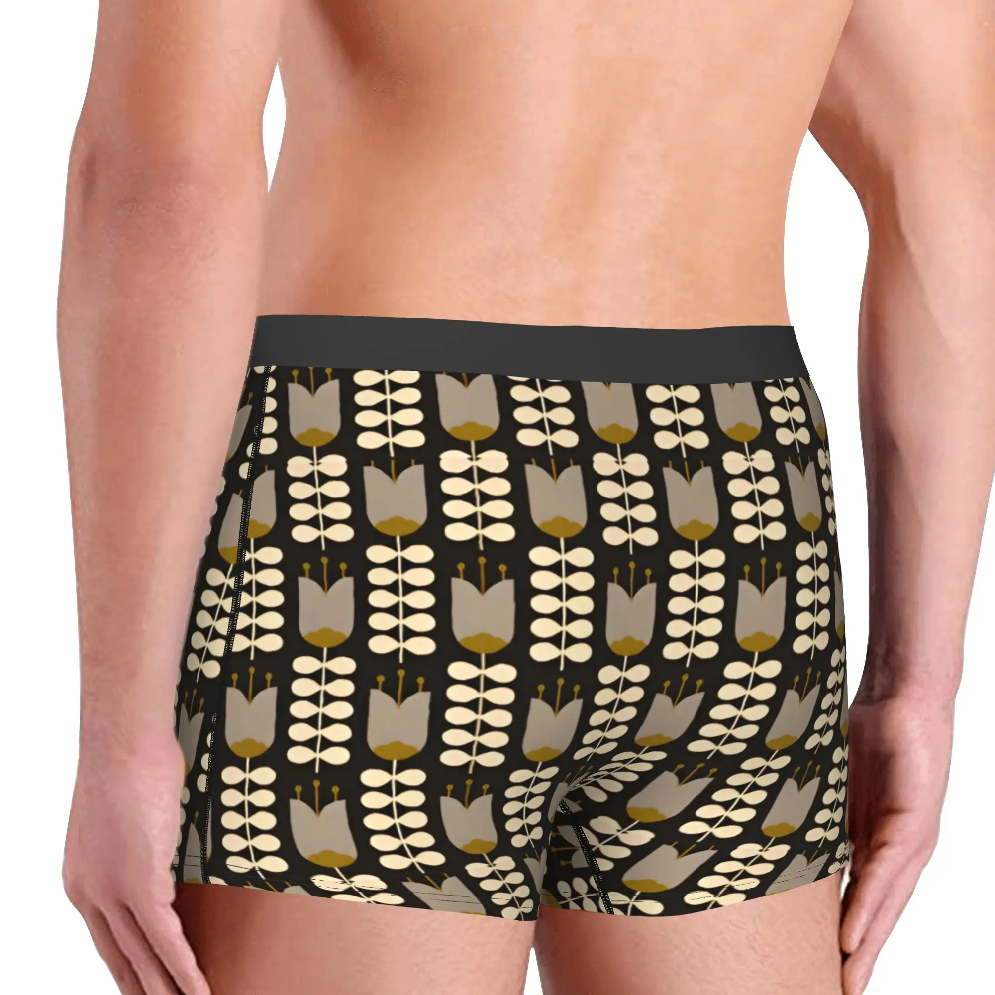 Fashion Tulip Orla Kiely Flowers  Boxers Shorts Panties Male Underpants Stretch Geometric Golden Noir  Briefs Underwear